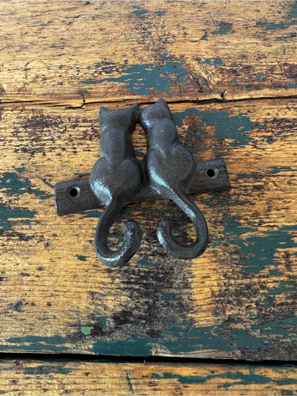 Cast Iron Cat Wall Hook - Black/Grey